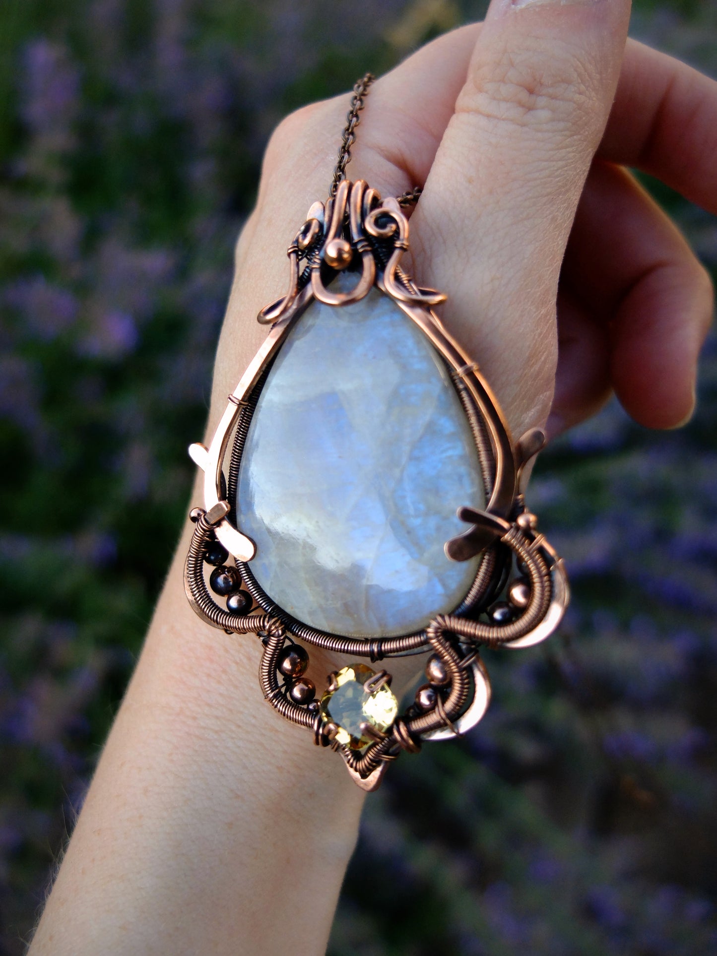 African Moonstone & Citrine Pendant "Elara"