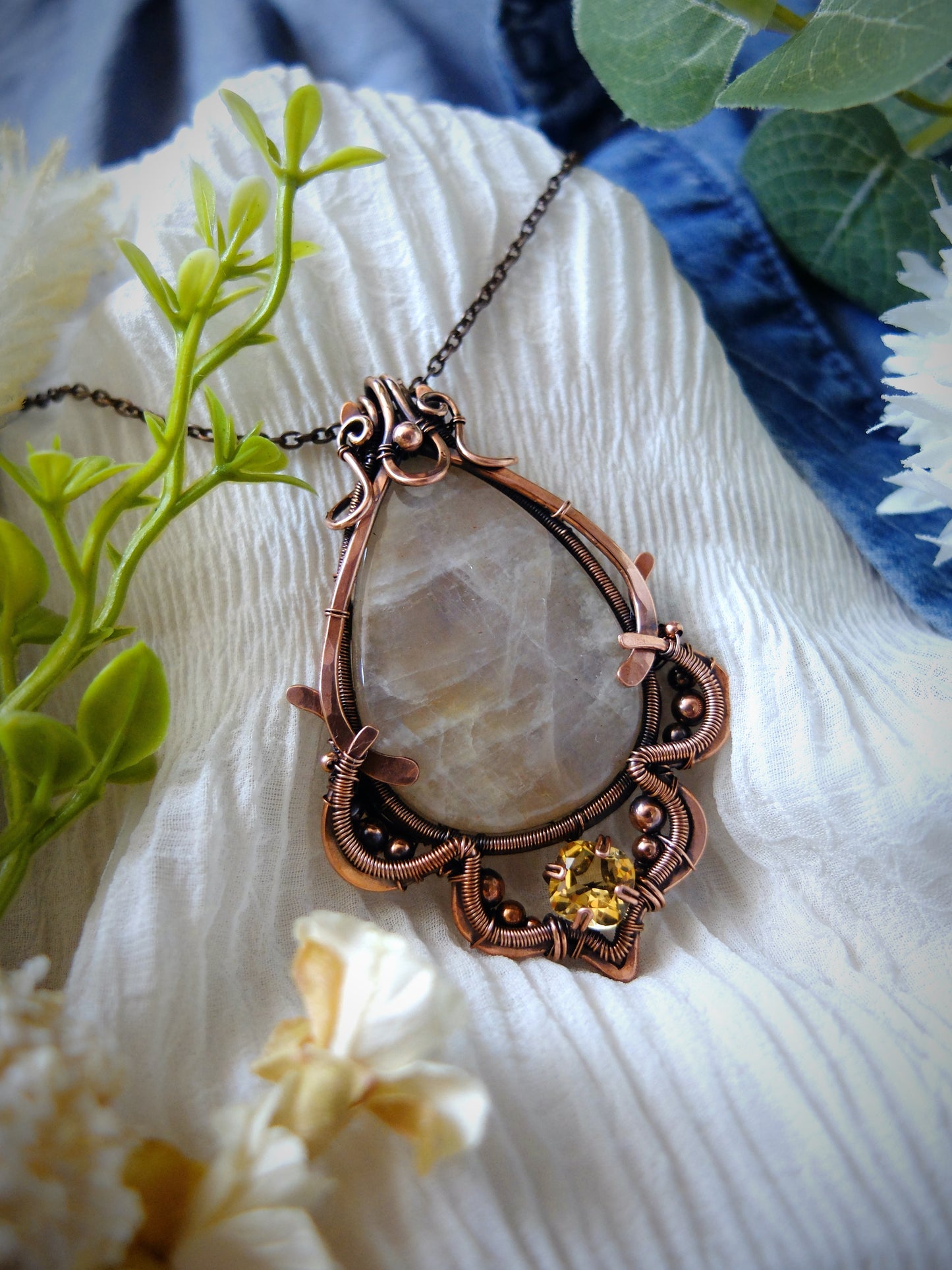 African Moonstone & Citrine Pendant "Elara"