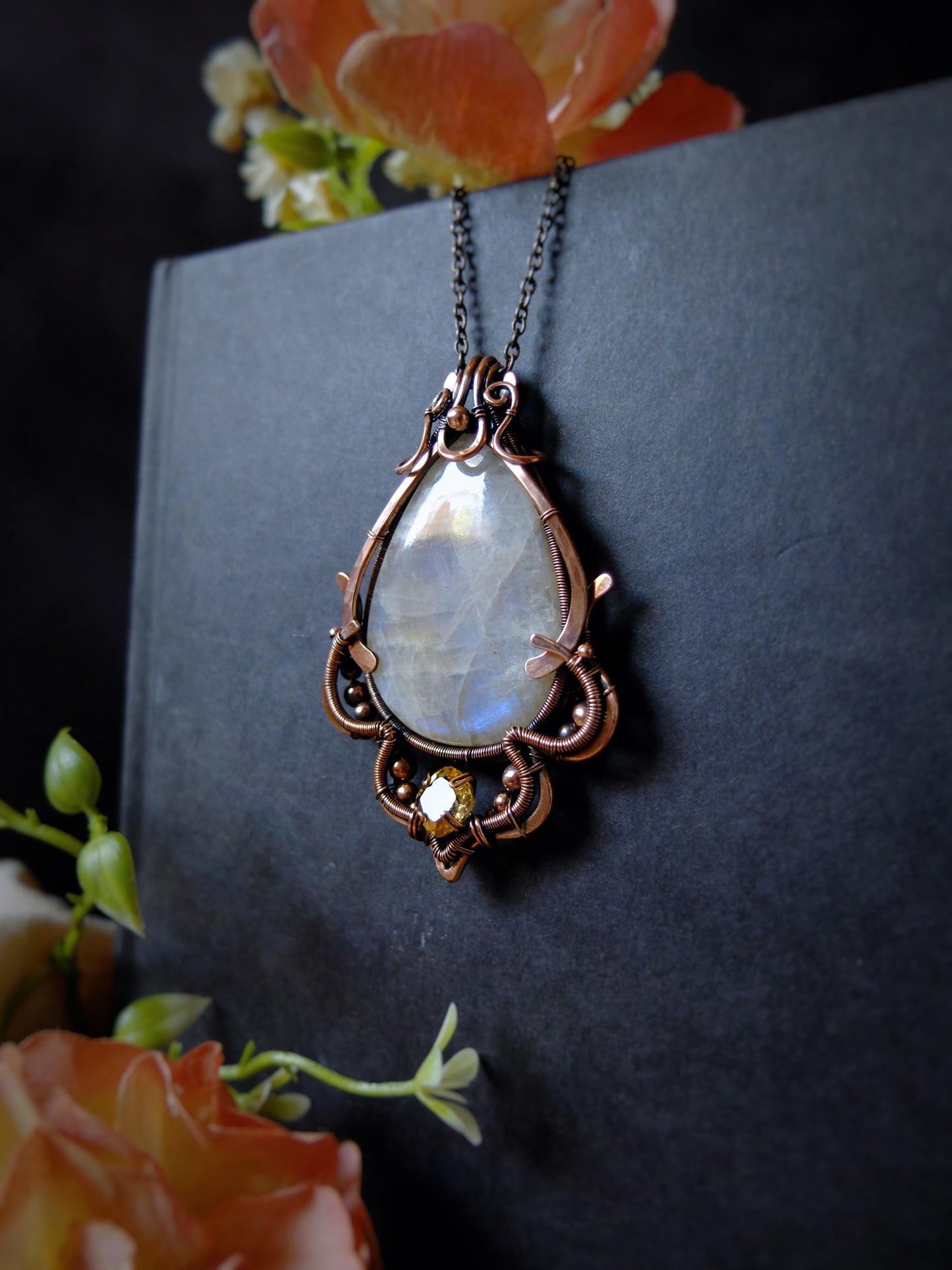 African Moonstone & Citrine Pendant "Elara"