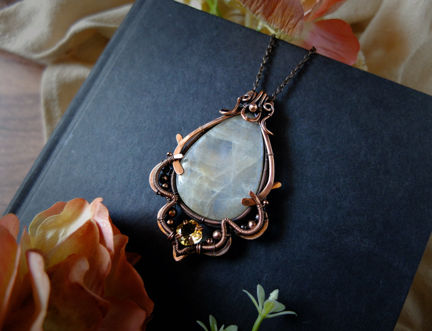 African Moonstone & Citrine Pendant "Elara"