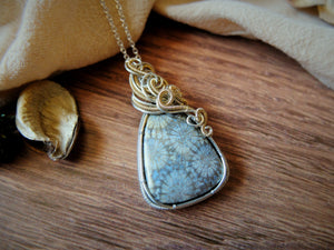 Fossil Coral Pendant in Sterling Silver and 12K Gold-Fill Fossil Coral Pendant in Sterling Silver and 12K Gold-Fill