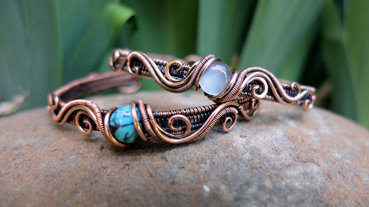 Finished pair of cuff bracelets.