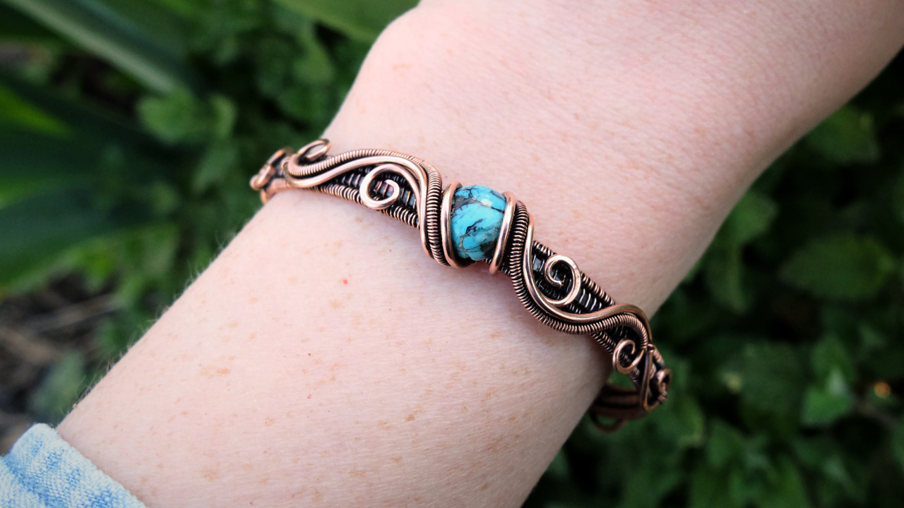 Wearing the cuff bracelet.