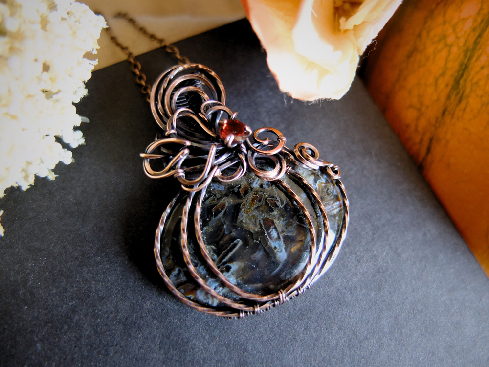 Turkish Stick Agate & Garnet Pendant