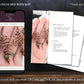 Jewelry-making kit with earring templates, materials list, and tools required on a wooden surface.